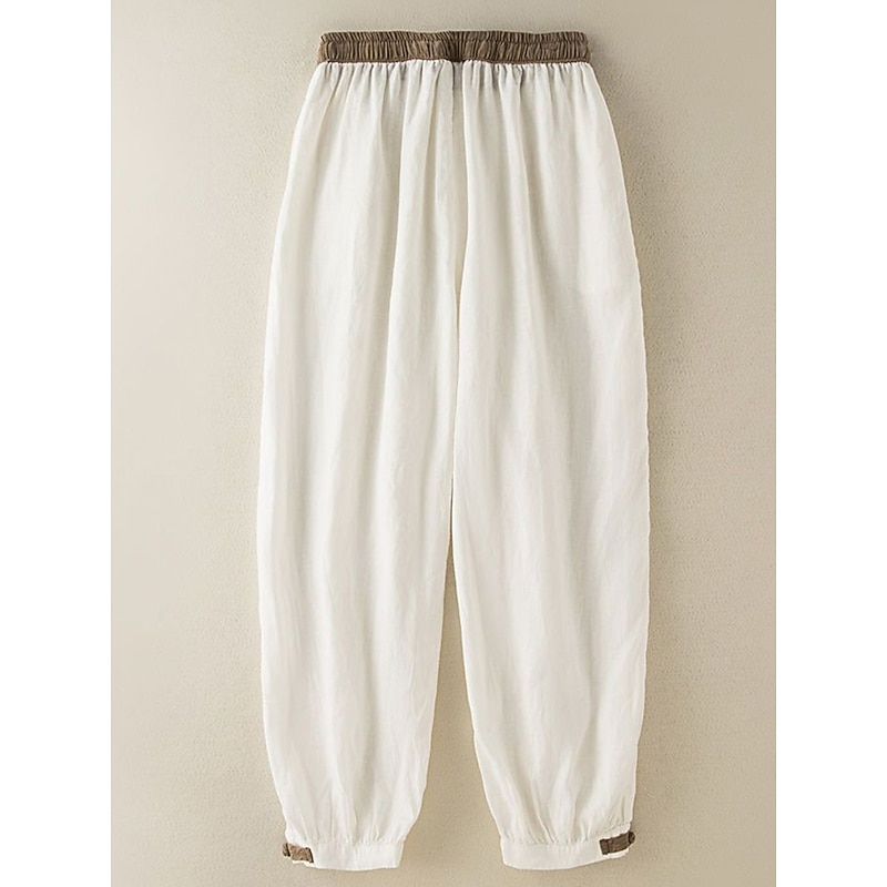 Women's Pants Trousers Harem Pants Vacation Streetwear Simple Ankle-Length High Waist Plain Pocket Drawstring Elastic Waist Comfort Breathability Soft Micro-elastic Outdoor Vacation Street White4