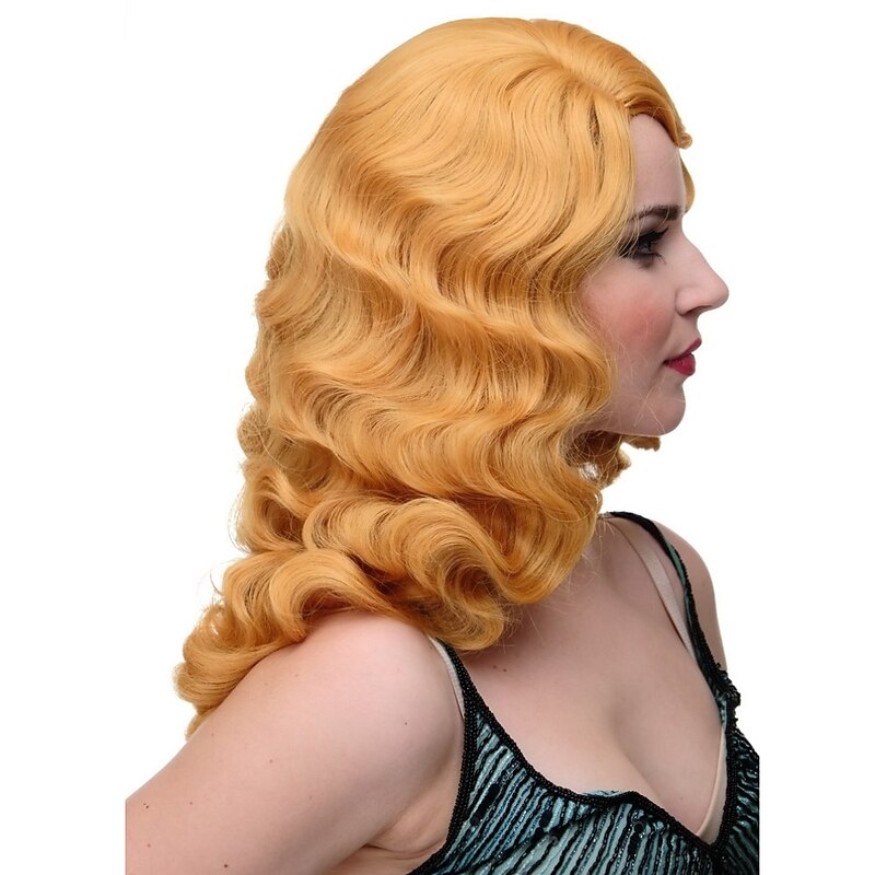Lady Wig Cosplay Classic Femme Fatale Diva Wavy Long Parting Golden Blond 20 Halloween Wigs3