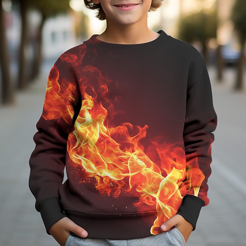 Boys' 3D Fire Sweatshirt Pullover Long Sleeve 3D Print Fall Winter Fashion Streetwear Cool Kids 3-12 Years Outdoor Casual Daily Regular Fit4