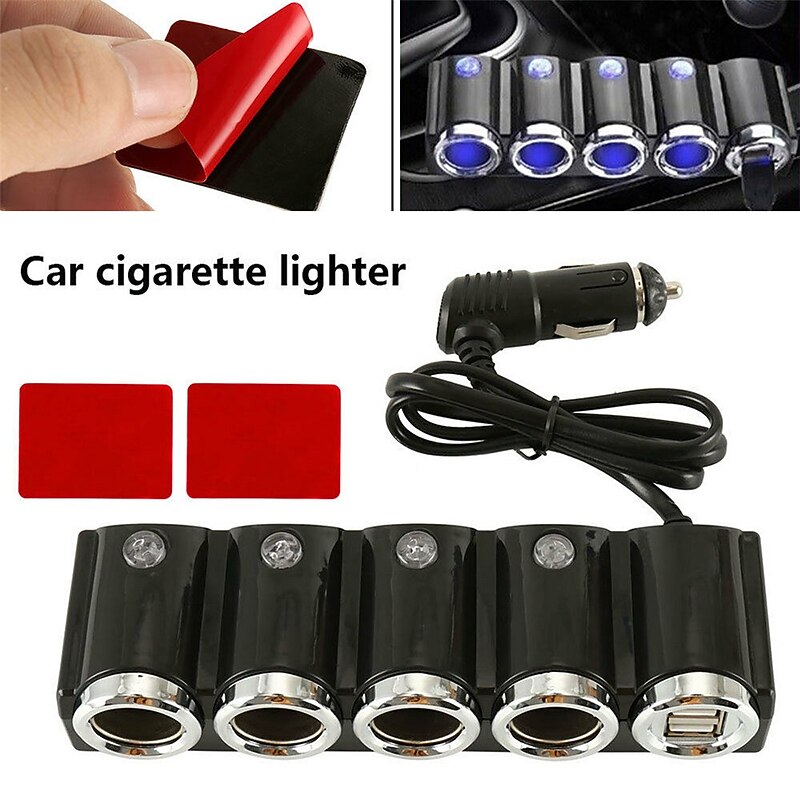 Multi-function 4 Way 12V-24V Car Cigarette Lighter Splitter Multi Socket Dual USB Plug Charger3