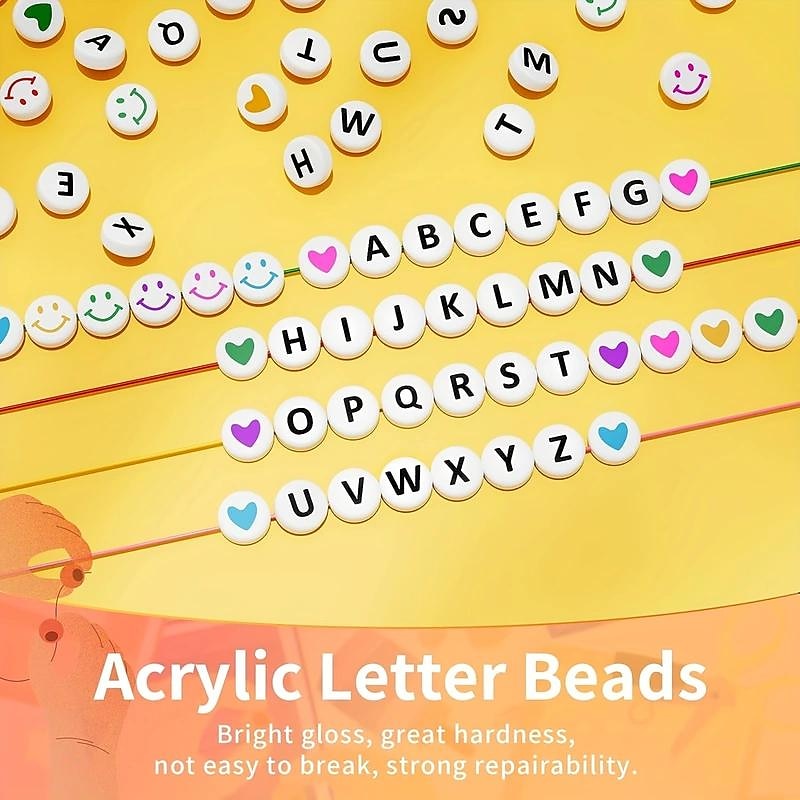 800pcs 28 Styles Letter Beads Colorful Smiling Face Beads Heart Beads Kit For DIY Bracelets Necklace Earrings Handicrafts Small Business Jewelry Making Supplies2