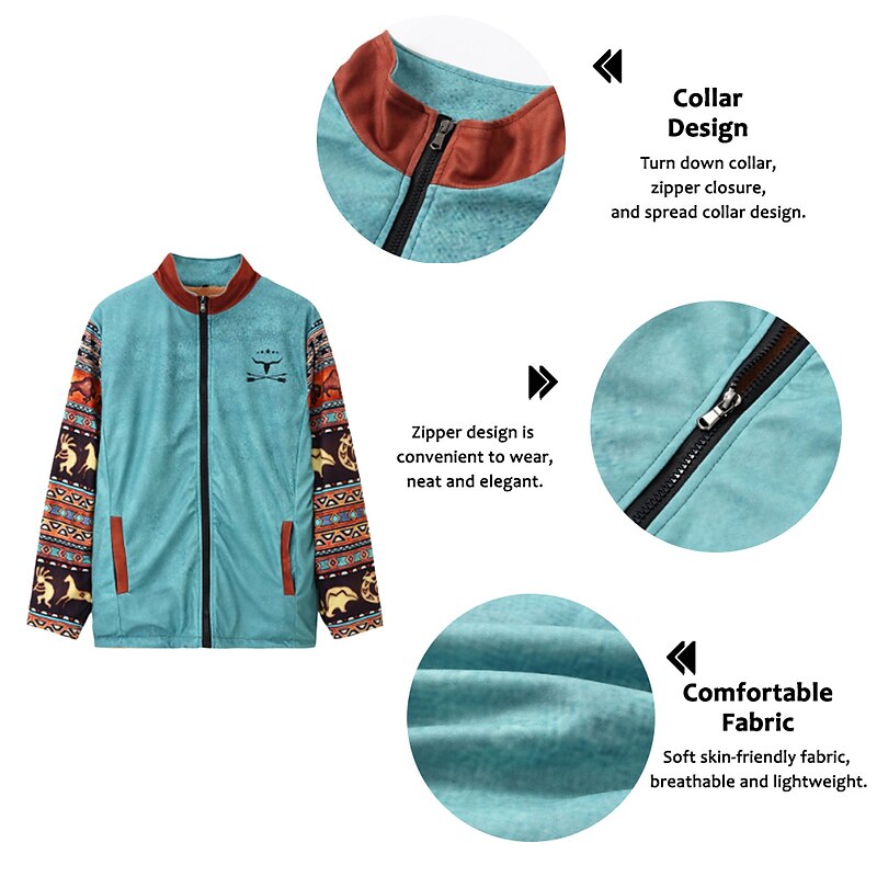 Men's Graphic Color Block Cowboy Sweatshirts Zip Sweatshirt Fleece Jacket Outerwear Long Sleeve Sweatshirt Stand Collar Daily Casual Vintage Retro 3D Print Vacation Holiday Going out Print Fleece2