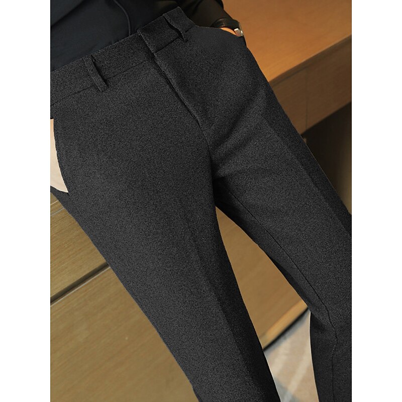 Men's Graduation Dress Pants Winter Pants Trousers Suit Pants Pocket Plain Comfort Breathable Outdoor Daily Going out Fashion Casual Black Khaki3