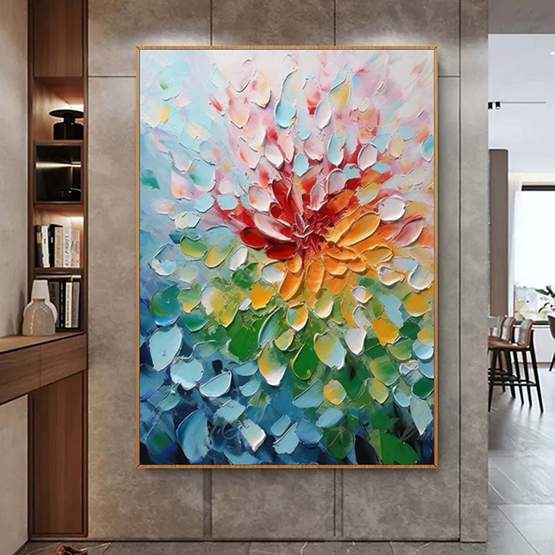 Hand Painted Palette Kinfe Floral Oil Painting  Handmade Wall Art Large Flowers painting Wall Art Original Abstract tree Painting On Canvas Abstract Modern Colorful Painting Decor4