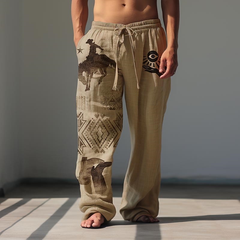 Men's Cowboy Linen Pants Pants Trousers Baggy Pants Mid Waist Vintage Outdoor Daily Wear Streetwear Fall & Winter Black White Green2