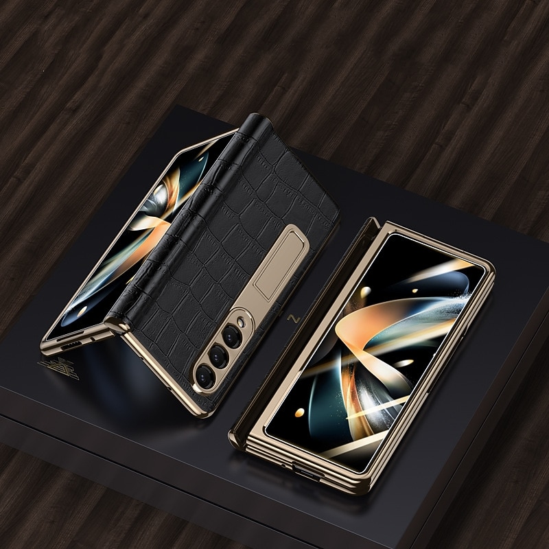 Phone Case For Samsung Galaxy Z Fold 5 Z Fold 4 Z Fold 3 Kickstand Shockproof Genuine Leather2