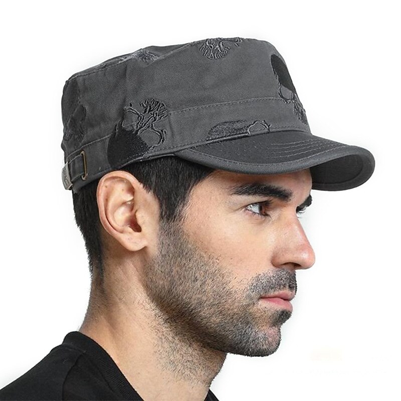 Men Cotton Military Caps Cadet Hat Unique Skull Design Vintage Flat Top Army Cap2