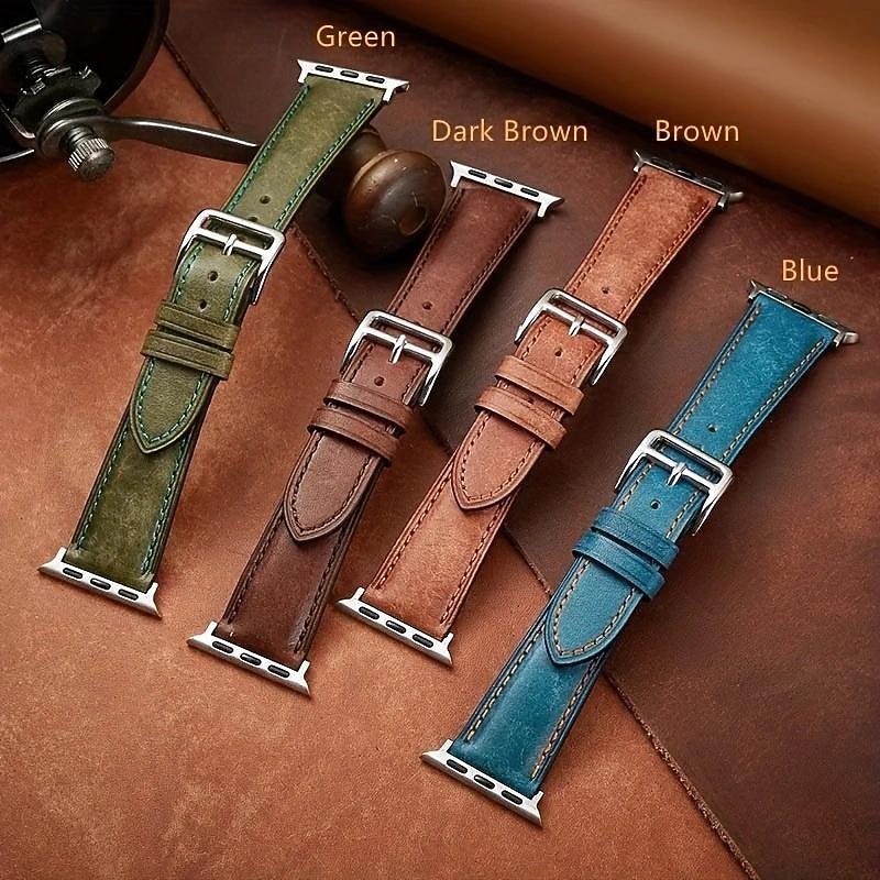 Leather Band Compatible with Apple Watch band 38mm 40mm 41mm 42mm 44mm 45mm 49mm Rugged Luxury Adjustable Genuine Leather Strap Replacement Wristband for iwatch Series Ultra 8 7 SE 6 5 4 3 2 1