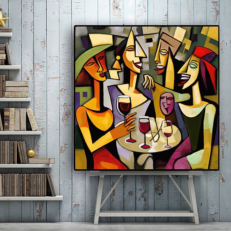 Picasso style Abstract Girl Happy Family drinking Handpainted Oil Painting on Canvas Modern Nordic Figure Handmade Wall Art Picture Living Room Decoration No Frame4