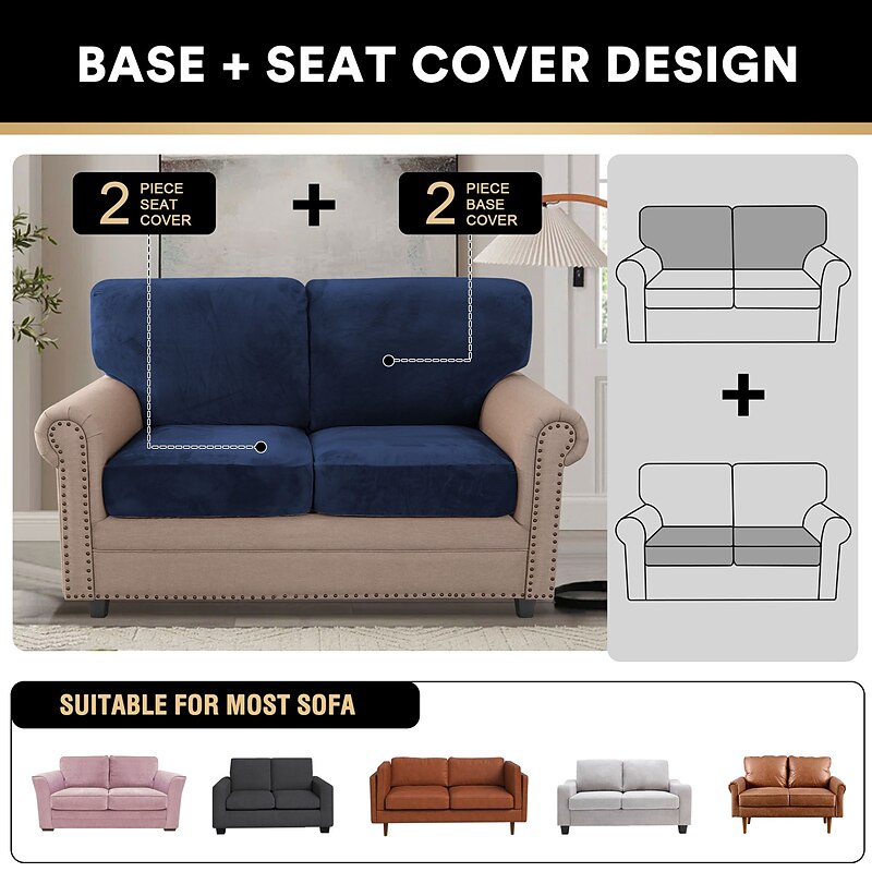 Stretch Velvet Sofa Cover with Backrest Cover, Cushion Cover, Armrest Cover, Anti-Scratch Couch Cover for Dogs Washable Protector Slipcovers3