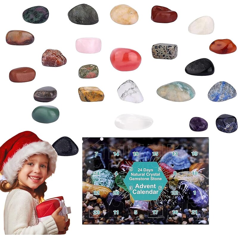 Crystal Advent Calendar 2025 Christmas Healing Crystal Advent Calendar Crystal Repair Stone Kit 24pcs Rock Collection Countdown Calendar For Birthday Christmas Girls3