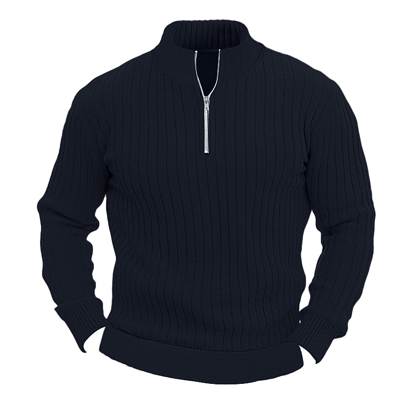 Men's Knitwear Pullover Ribbed Knit Regular Basic Plain Quarter Zip Keep Warm Modern Contemporary Daily Wear Going out Clothing Apparel Fall Winter Black White M L XL4