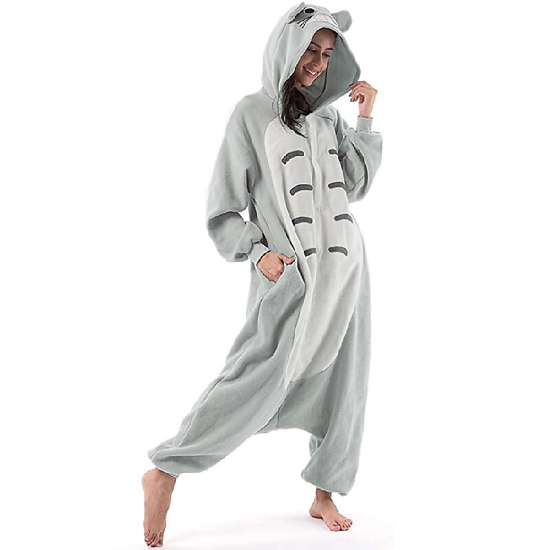 Adults' Patchwork Nightwear Camouflage Onesie Costume Carnival Costume Cat Totoro Onesie Pajamas Kigurumi Pajamas Pajamas Funny Costume For Men's Women's Women Christmas Carnival New Year Cartoon3