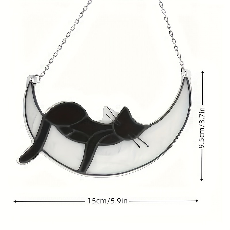 1pc Acrylic Cat On Moon Gifts Handcrafted Cat Suncatchers For Acrylic Window Hangings Cute Cat Decor Housewarming Gift Scene Decor Room Decor Home Decor Window Decoration Pendant Holiday Party2
