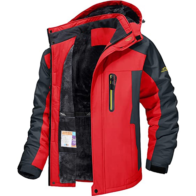 Men's Winter Jacket Fleece Jacket Softshell Jacket Windbreaker Climbing Snow Sports Thermal Warm Waterproof Hooded Waterproof Winter Autumn / Fall Sportswear Regular Red Army Green Light Black Light2