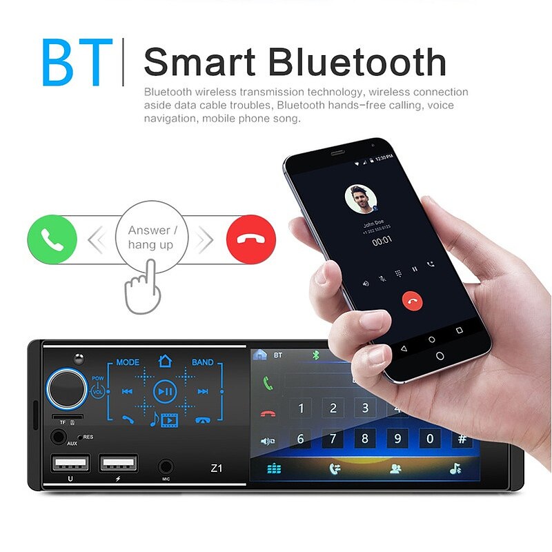 4.1''Inch Car MP5 Player 1din HD Capacitive Touch Screen Car Stereo Audioradio Support Wireless SWC Remote /Phone Charging Port/Hands Free Calling/Mirror Link/USB/TF Card/Aux-in/FM Radio Receiver4