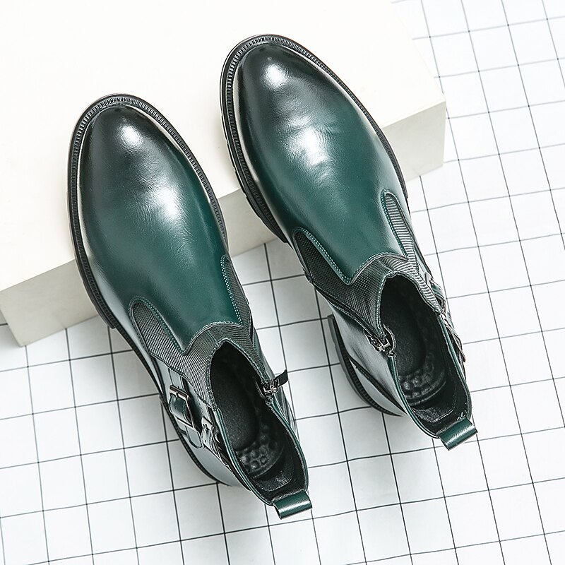 Men's Navy Blue Faux Leather Chelsea Boots, Double Buckle Ankle Boots with Elastic Side for Stylish Durable Wear 25