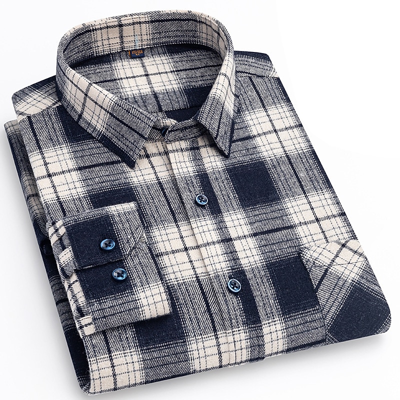 Men's Shirt Casual Shirt Plaid Shirt Button Up Shirt Plaid / Check Outdoor Daily Wear Red Navy Blue Royal Blue Dark Green Long Sleeve Lapel Fall & Winter Clothing Apparel Front Pocket2