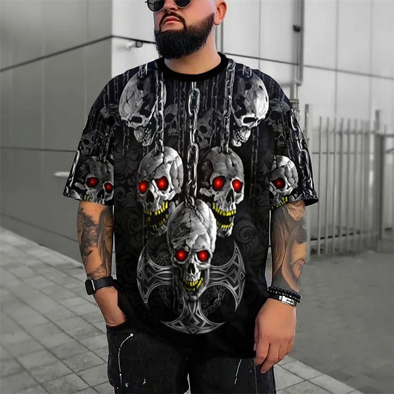 Men's Graphic Skull T Shirt Short Sleeve T shirt 3D Print Crew Neck Shirt Daily Designer Retro Vintage Sports Outdoor Holiday Going out Red Blue Purple Spring & Summer Clothing Apparel S M L XL 2XL2