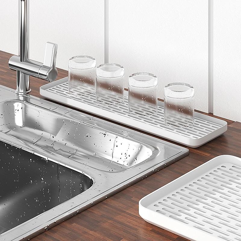 Double-Layer Plastic Dish Rack with Drainage Tray for Tableware, Fruit, and Bowl Storage3