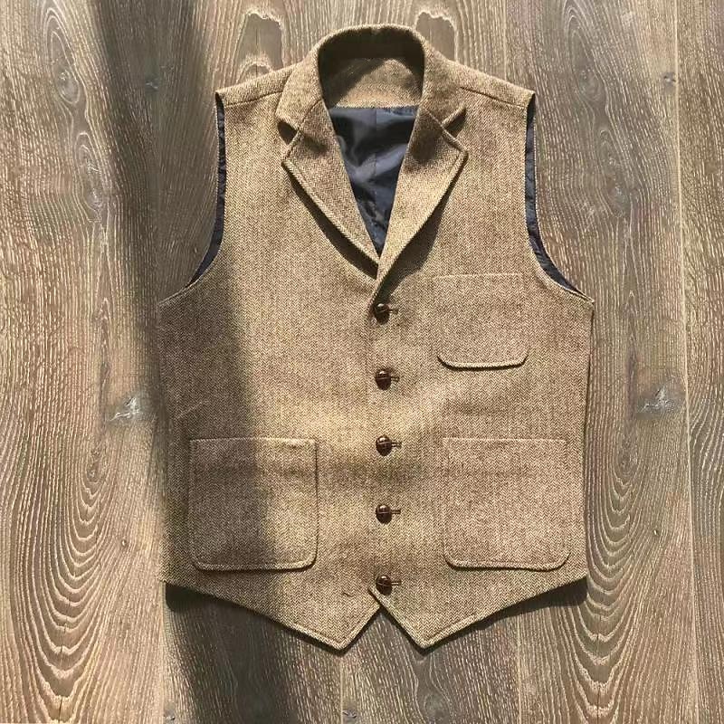 Men's Vest Casual Daily Traditional Spring &  Fall Basic Terylene Casual / Daily Solid / Plain Color Single Breasted Lapel Form Fit Khaki Gray Vest