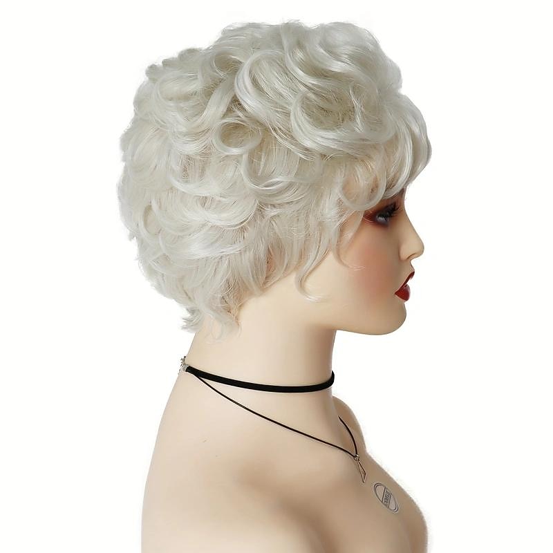 Short Curly Wigs For Women Old Lady Costume Halloween Wig Grey White Granny Wig With Bangs High Temperature Fibers3