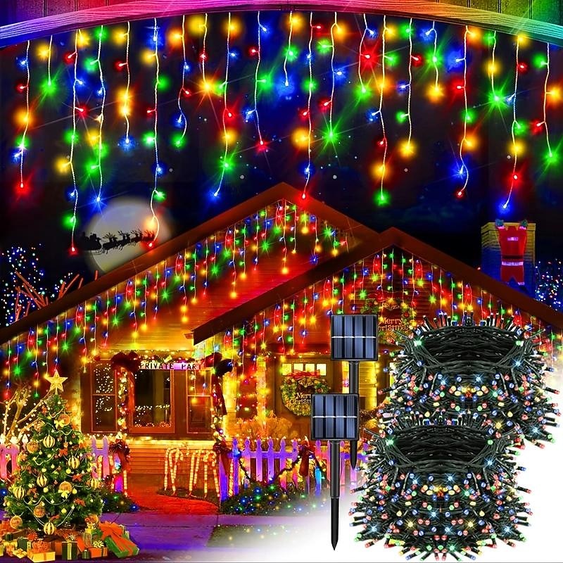 Solar String Light Multi-Colored, Christmas Solar Powered With 8 Modes Waterproof Copper Wire Fairy Lights for Bedroom Patio Garden Tree Party Yard Decoration Lighting Decoration for Balcony, Wedding,3