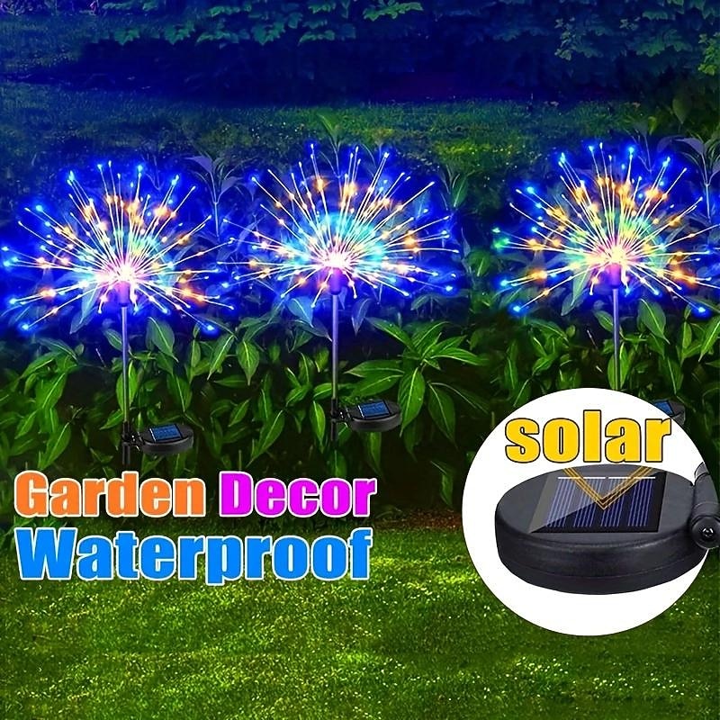 2Pcs Solar Garden 8 Lighting Mode Starburst Lights, Waterproof Solar Powered Firework Stake Lights for Outdoor Decor,120 LED Sparklers String Lights for Yard Pathway Party Valentines Day Decor2