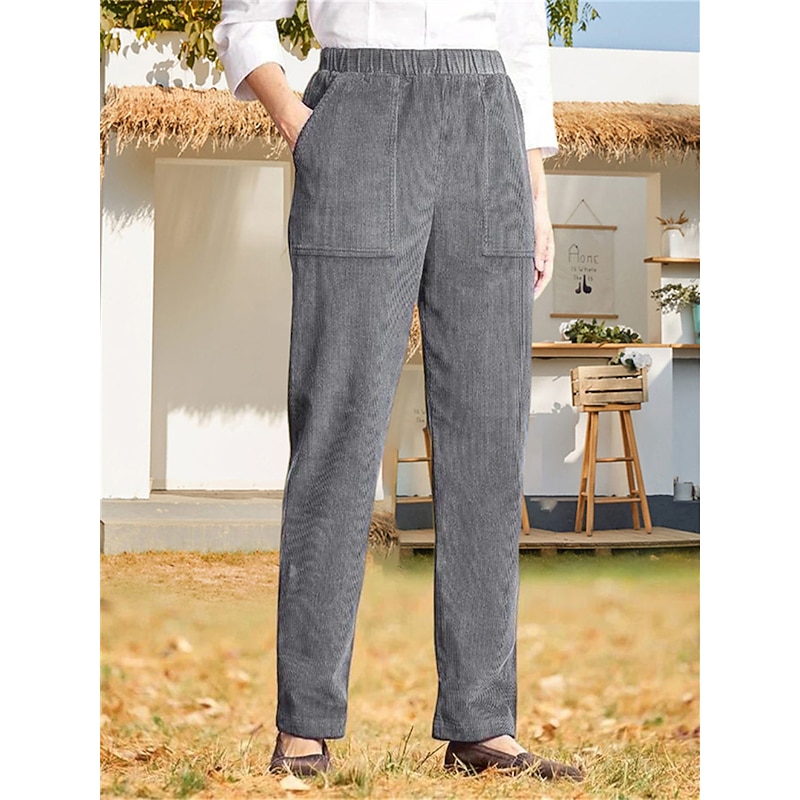 Women's Corduroy Pants Chinos Pants Trousers Streetwear Casual Full Length High Waist Solid Colored Pocket Elastic Waist High Cut Breathability Soft Comfortable Micro-elastic Outdoor Street Daily2