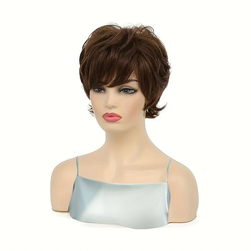 Brown 4 Inch Short Pixie Cut Hair Wigs For Women Short Straight Hair Wigs With Bangs Synthetic None Lace Hair Wigs For Daily Party Use3
