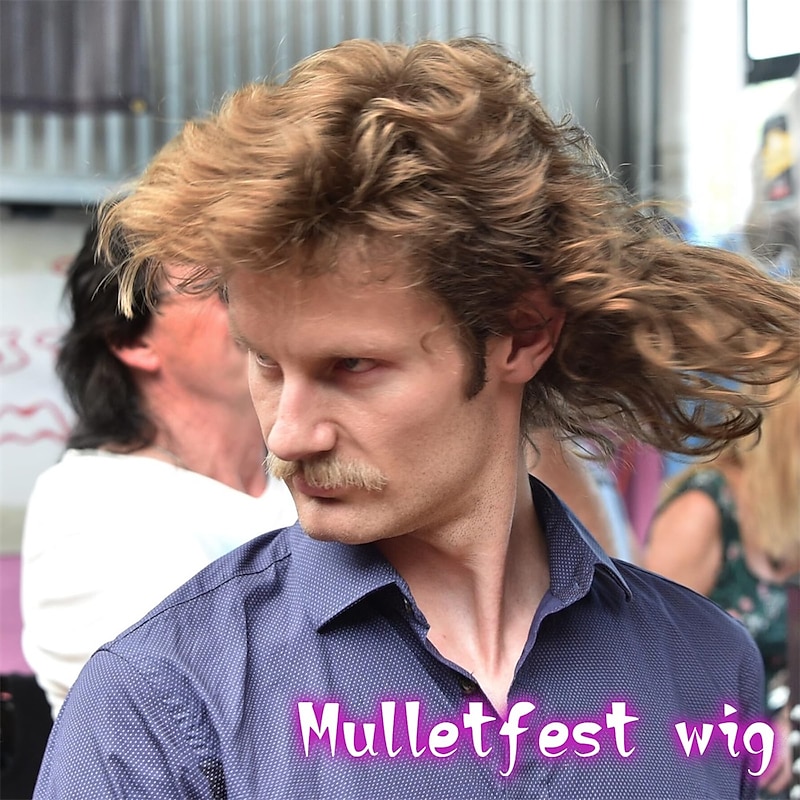 Mullet Wig for Men 80s Funny Hair Wig for Male Rocker Carnival Party Disco Fun Costume Light Brown Halloween Wigs3