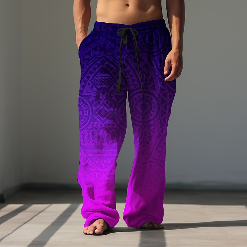 Gradient Bandana Print Vintage Men's 3D Print Pants Trousers Outdoor Street Going out Polyester Blue Purple Orange S M L Mid Waist Elasticity Pants4