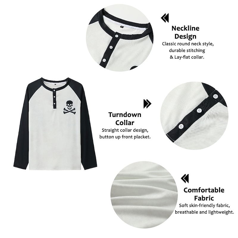 Men's Halloween Skull Graphic Prints Henley Shirt Cool Shirt Long Sleeve Shirt Long Sleeve Hot Stamping Designer Basic Modern Contemporary Vacation Street Going out Spring &  Fall Black White Gray2