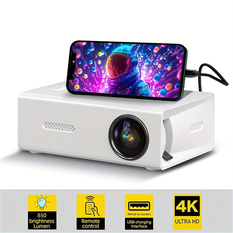 M100 Mini Mini Projector Home LED Portable 3D Projector HD LED Projector Video Projector for Home Theater 320×240 20 lm Compatible with HDMI USB 2024