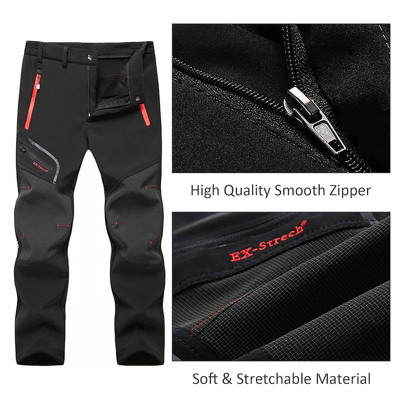 Men's Fleece Lined Pants Black Trousers Waterproof Softshell Pants Winter Outdoor Windproof Thermal Warm 4 Zipper Pocket Elastic Waist Lightweight Bottoms Navy Climbing Traveling Ski / Snowboard4