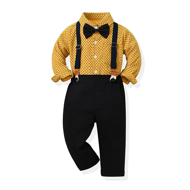 2 Pieces Ring Bearer Suit Boys Kids Shirt & Pants Formal Fashion Solid Color Graphic Buttons Yellow Orange Green Cotton3
