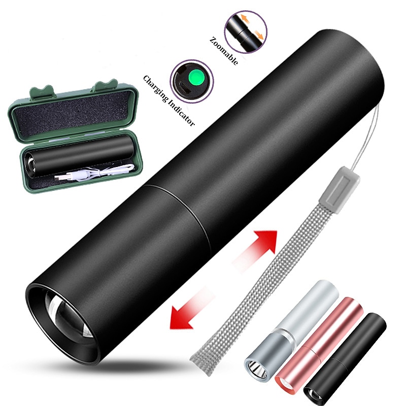 Portable Mini LED Flashlight, LED Torch Rechargeable 3 Lighting Modes Waterproof Retractable Powerful Light Torch Outdoor Zoom Torch4