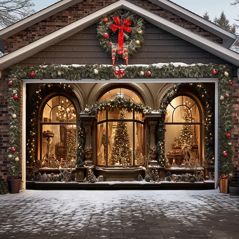 Christmas Door Decorations Outdoor Garage Door Cover Window View Xmas Door Banner Party Large Door Mural Backdrop Decoration forHoliday Home Wall Decorations4