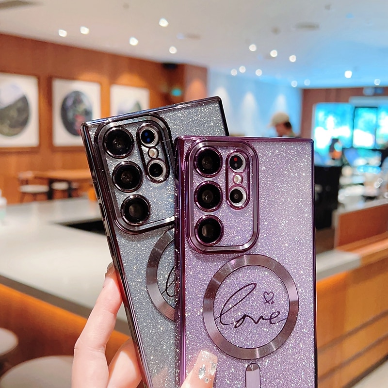 Phone Case For Samsung Galaxy S25 S24 S23 S22 S21 Ultra Plus Back Cover Magnetic Adsorption With Magsafe Support Wireless Charging Non-Yellowing Bling Glitter Shiny TPU4