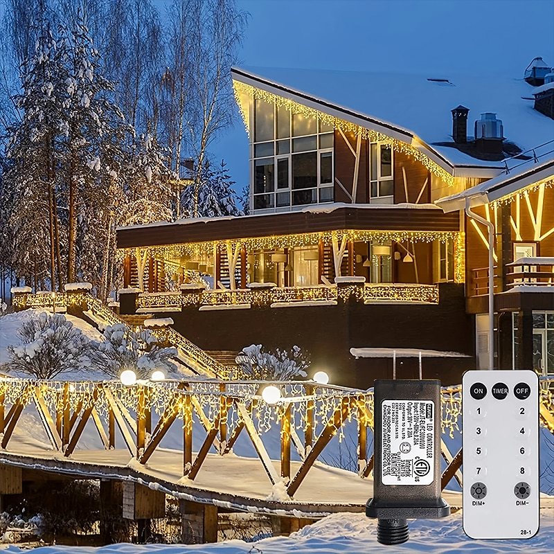 1 Pack Christmas 10 Meters 400 LEDs Icicle Lights Outdoor Christmas Lights with 8 Modes Timers Remote Waterproof, Plug in Connectable Fairy String Lights for Outside and Indoor House4