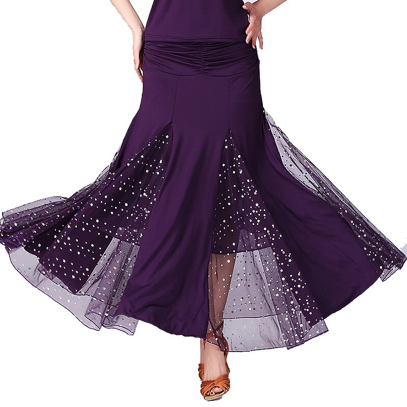 Ballroom Dance Skirts Printing Pure Color Splicing Women's Performance Training High Polyester3