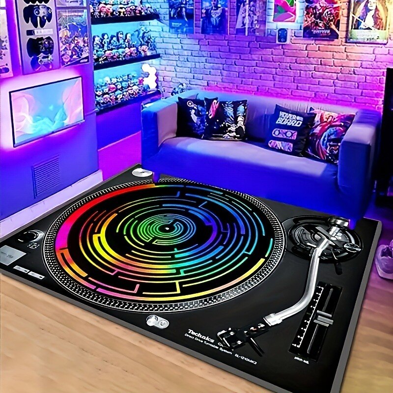 Black Disc Music Fan Area Rug Non Slip Floor Mat Bedside Livingroom Bedroom Indoor Outdoor Cozy