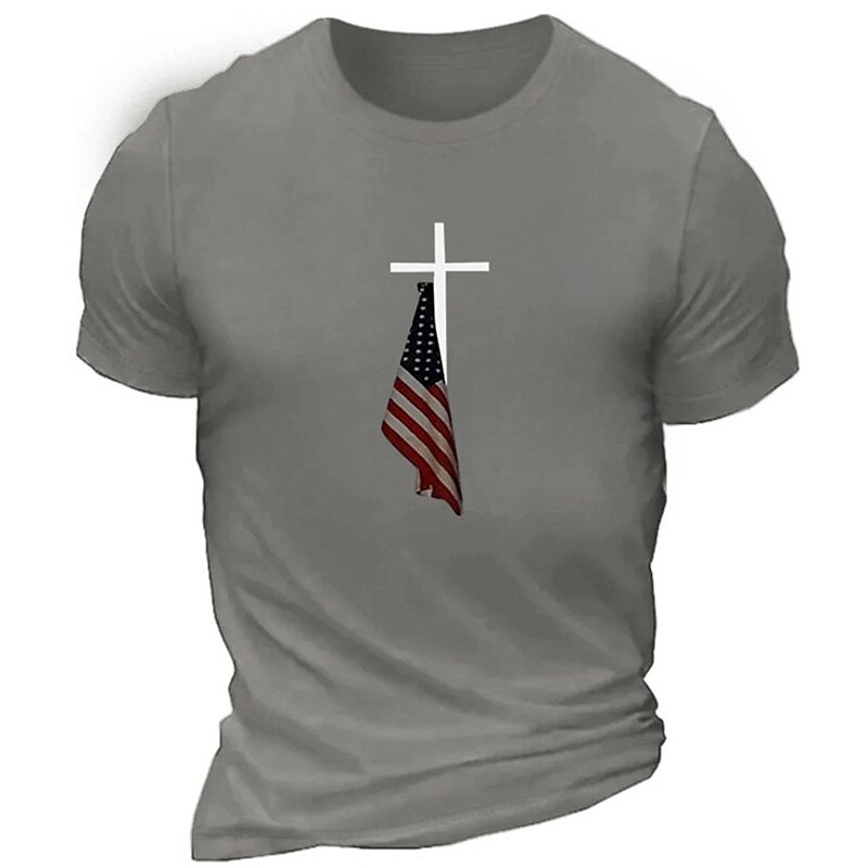 Men's Patriotic Christian Cross American Flag Graphic Short Sleeve T-Shirt4