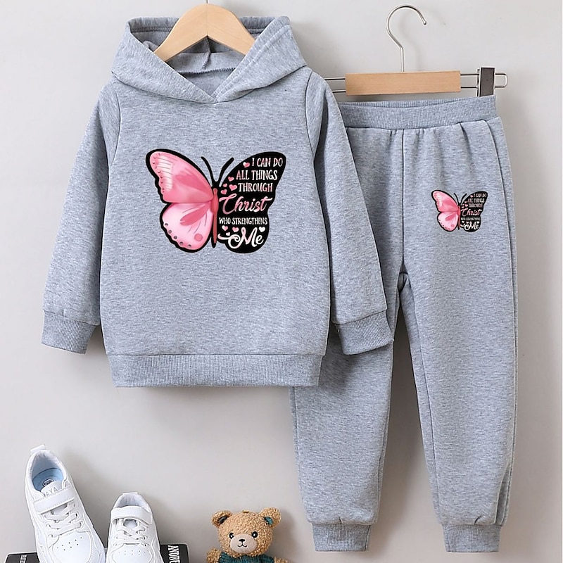 2 Pieces Kids Girls' Graphic Hoodie & Sweatpants Set Set Long Sleeve Active School 7-13 Years Spring Black Pink Purple2