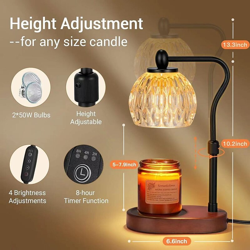 Candle Warmer, Candle Warmer Lamp with Timer & Dimmer Candle Warmer Height Adjustable Scented Candles, Candle Warmer with 2 * 50W Bulbs for Home Decor3