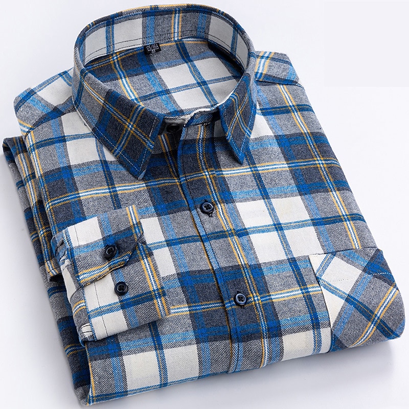 Men's Shirt Casual Shirt Plaid Shirt Button Up Shirt Plaid / Check Outdoor Daily Wear Yellow Royal Blue Blue Sky Blue Long Sleeve Lapel Fall & Winter Clothing Apparel Front Pocket