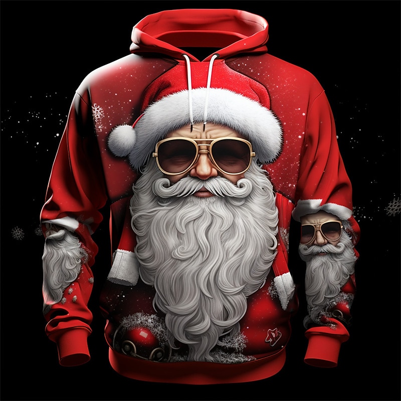 Christmas Men's Santa Claus 3D Hoodies Graphic Santa Claus Fashion 3D Print  Sports Outdoor Holiday Hoodies Red / White Yellow Long Sleeve Hooded Print Front Pocket Spring &  Fall Designer shirt
