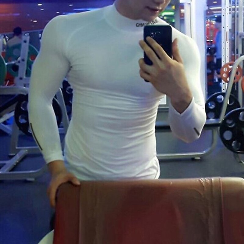 Men's T shirt Tee Gym Shirt Compression Shirt Training Shirt Workout Shirts Stand Collar Long Sleeve Training Sports & Outdoor Fitness Casual Daily Gym Quick dry High Stretch Sweat wicking Soft Color4