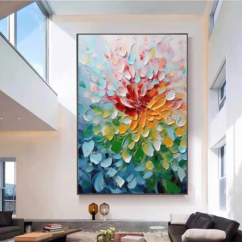 Hand Painted Palette Kinfe Floral Oil Painting  Handmade Wall Art Large Flowers painting Wall Art Original Abstract tree Painting On Canvas Abstract Modern Colorful Painting Decor2
