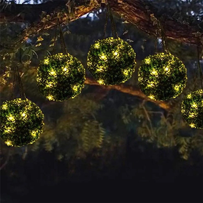 Outdoor Solar Power Grass Ball Hanging Light Yard  Decorative Simulation Grass Ball Chandelier Lamp For Lawn Garden Holiday  Decor Lighting Dia 14cm3